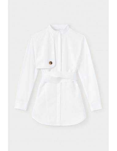 WHITE Popelin Mini Dress with Sleeve & Button detail des créatures d'habitude