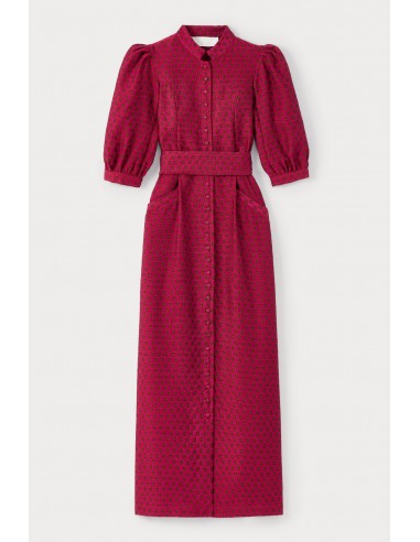 FUCHSIA & BROWN Check Puff Sleeve Maxi Dress pas cher 