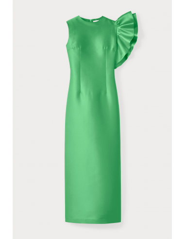 APPLE GREEN Satin Dress with Asymmetric Ruffle Detail prix pour 