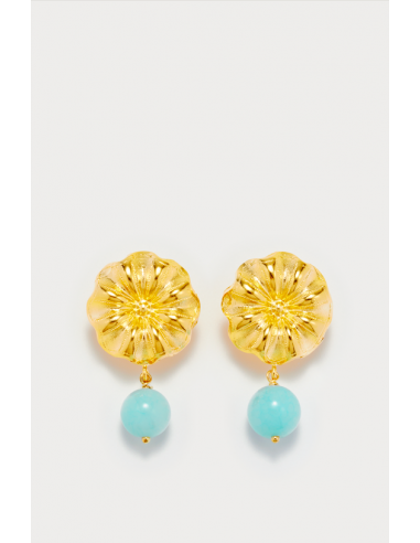 Cyan Daisy Earrings brillant des détails fins