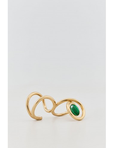 Gold Double Ring with Dark Green Stone Amélioration de cerveau avec