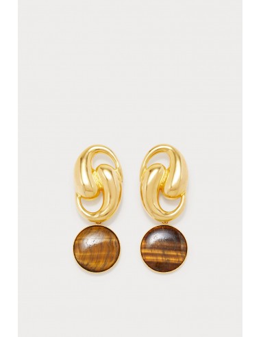 Gold-Plated Tiger Eye Round Drop Earrings est présent 