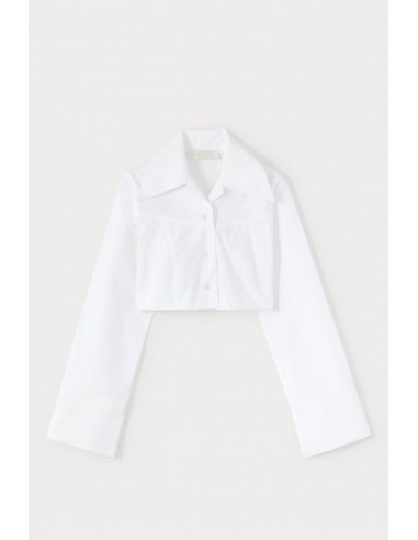 WHITE Popelin Cropped Shirt with Wide Collar and Extended Cuffs brillant des détails fins