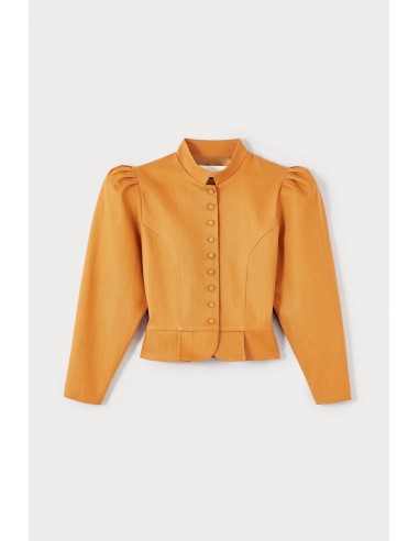 Orange satin Puff Sleeve Jacket en linge