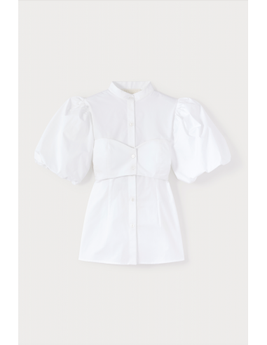 WHITE Popelin Sculpted Puff Sleeve Blouse le concept de la Pate a emporter 