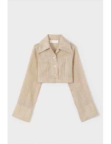 BEIGE Striped Cropped Shirt de la marque