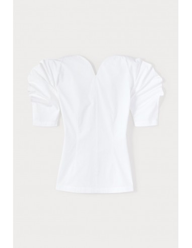 White Popelin Top with Puff Sleeves pas cher 