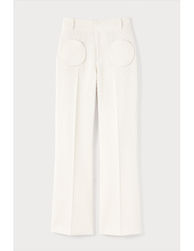 Ivory Flutter Flared Pants with Circular Pockets de la marque