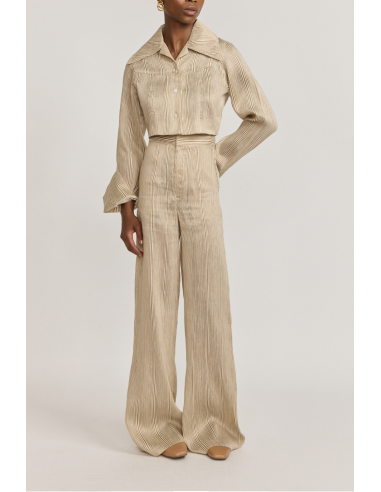 Beige Textured Wide-Leg Pants Vous souhaitez 