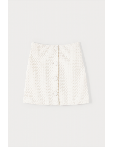 Ivory Textured Mini Skirt with buttons Pour