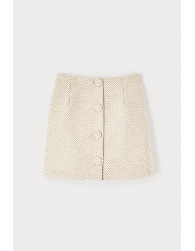 Beige Diagonal Mini Skirt with buttons en stock