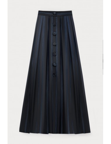 BLACK & CELESTE Satin Striped Maxi Skirt with Button Detail Découvrez la collection