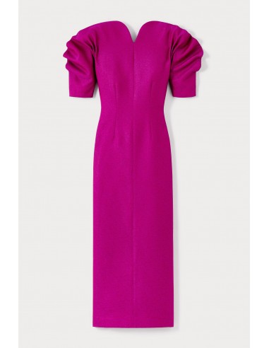 FUSCHIA Sweetheart Neckline Long Crepe Dress with Puff Sleeves acheter