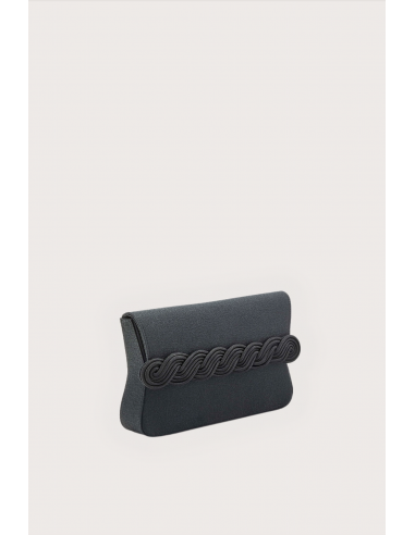 BLACK Crepe Clutch with Braided Passementerie paiement sécurisé