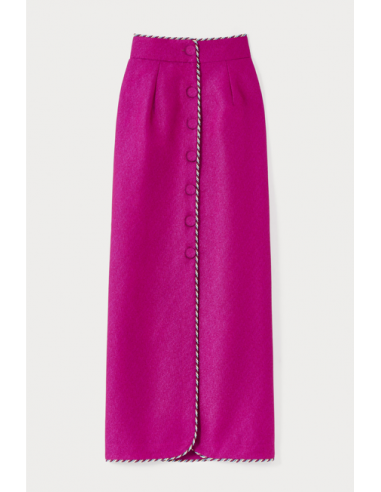 Fuchsia Button-Front Midi Skirt with Braided Trim une grave pollution 