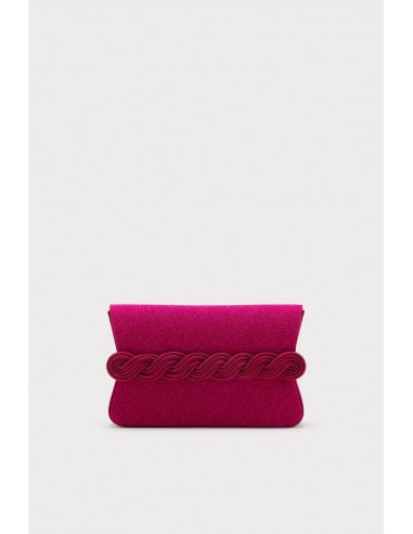 FUCHSIA Crepe Clutch with Braided Passementerie soldes