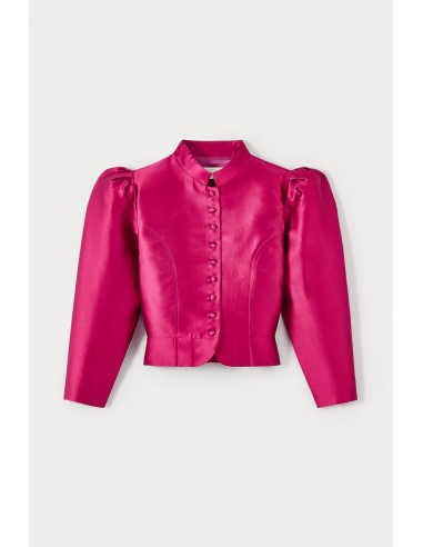 VESTE À MANCHES BOUFFANTES EN SATIN FUCHSIA de la marque