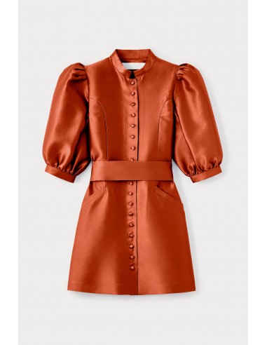 ROBE COURTE À MANCHES BOUFFANTES EN SATIN TERRACOTTA Faites des économies