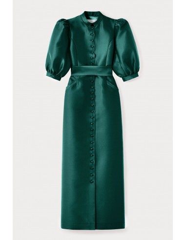 ROBE LONGUE À MANCHES BOUFFANTES EN SATIN FOREST à prix réduit toute l'année