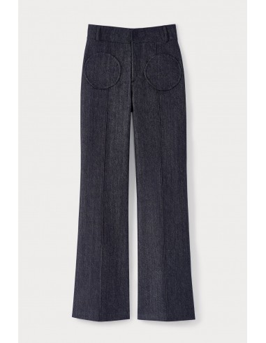 Pantalon évasé en denim BLEU MARINE avec détails de poches circulaires outlet