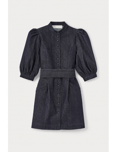 DARK DENIM Mini-robe en popeline à manches bouffantes store