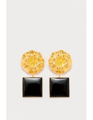 Boucles d'oreilles carrées marguerite noire paiement sécurisé