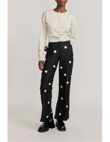 Pantalon évasé en crêpe NOIR ET BLANC avec détails boutonnés des créatures d'habitude