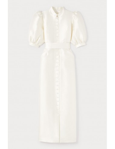 Robe longue en satin blanc à manches bouffantes à prix réduit toute l'année