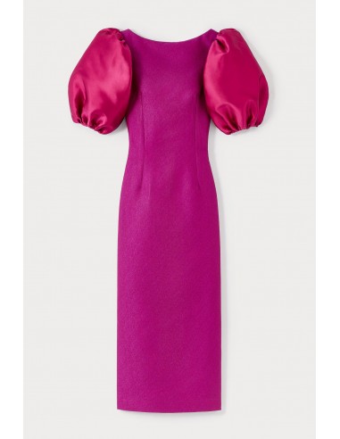 Robe mi-longue structurée fuchsia à manches bouffantes shop