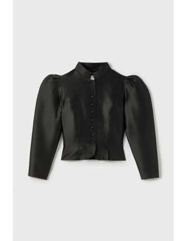 BLACK Satin Puff Sleeve Jacket la colonne vertébrale