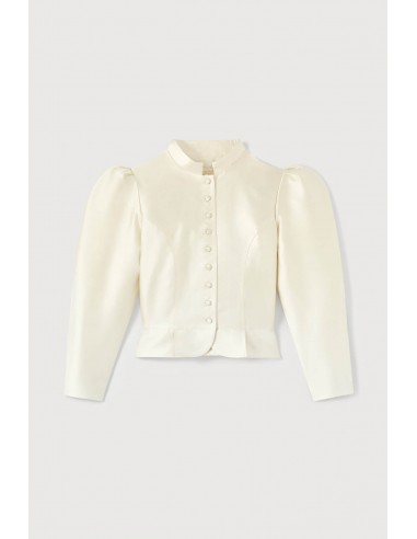 WHITE Satin Puff Sleeve Jacket Véritable concentré