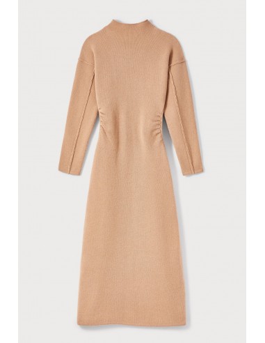 BEIGE Wool and Cashmere Midi Dress with High Neck 2024