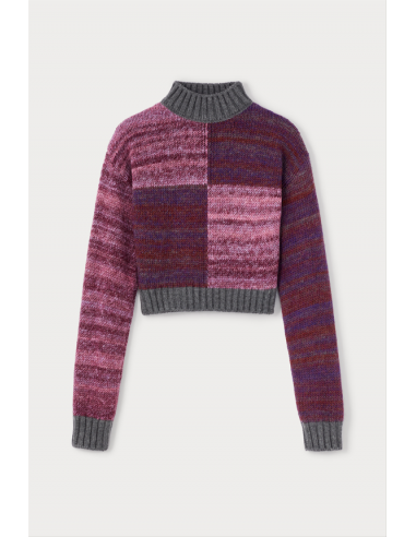 PURPLE & BURGUNDY Patchwork Cropped Sweater le des métaux précieux