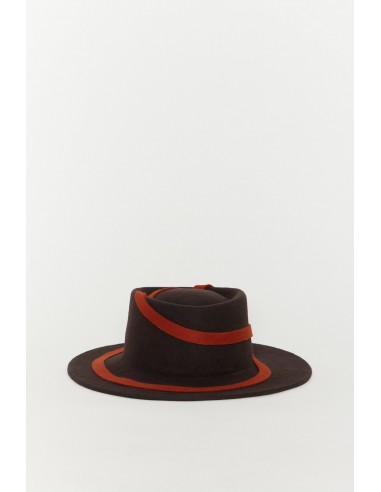 DARK BROWN & RED Wool Felt Hat Livraison rapide