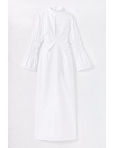 White Poplin Maxi Dress with Gathered Sleeves 50-70% off 