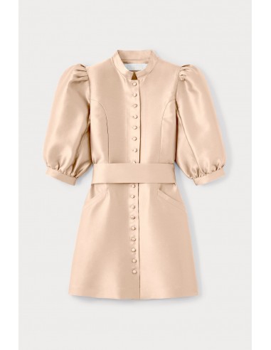 Nude Satin Puff Sleeve Mini Dress Pour