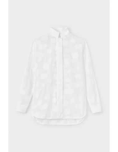 WHITE Flower Veil Blouse with High Neck Par le système avancé 