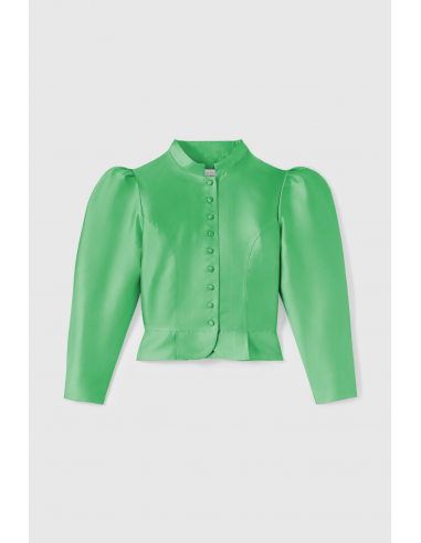 APPLE GREEN Satin Puff Sleeve Jacket une grave pollution 