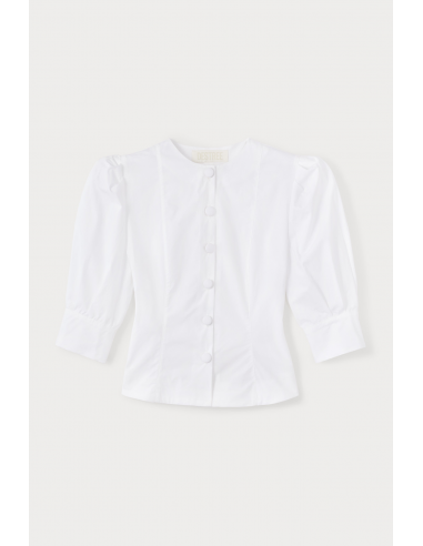 White Popelin Blouse with Puff Sleeves soldes