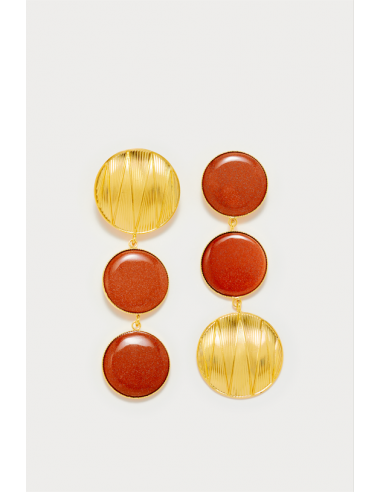 Glittery Brown & Gold Geometric Double Stone Earrings offre 