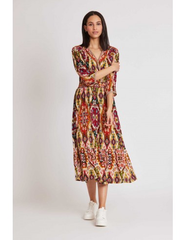 Robe midi col V croisé imprimé Kilim SERVAL Dans la société mordern