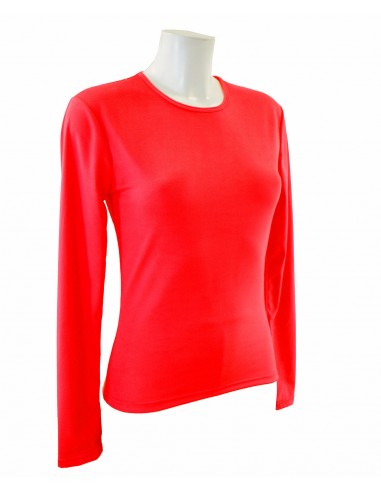 t-shirt femme manches longues col rond WAMI rouge FLUO d'Europe débarque