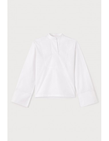 WHITE Popelin Shirt with Band Collar Livraison rapide