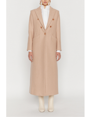 BEIGE Long Coat with Wide Flat Collar france