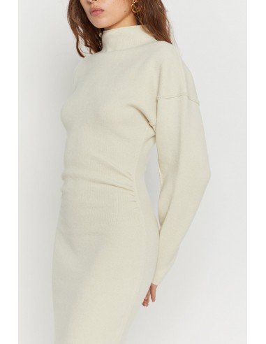 ECRU Wool and Cashmere Midi Dress with High Neck Fin de série