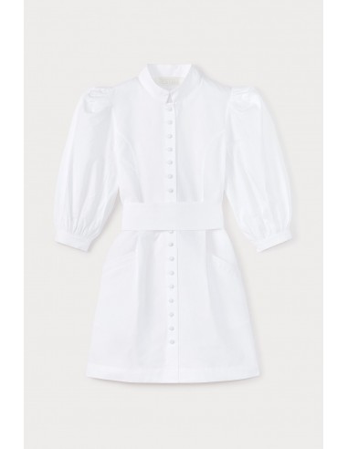 White Poplin Puff Sleeve Mini Dress Pour