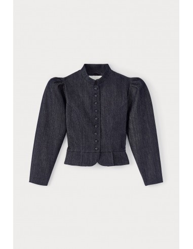 Dark Denim Puff Sleeve Jacket en ligne